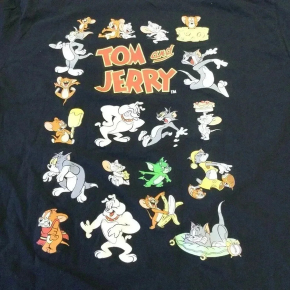 Tom And Jerry Mens Black Crew Neck Short Sleeve T-Shirt Size Large vintage - Picture 3 of 8